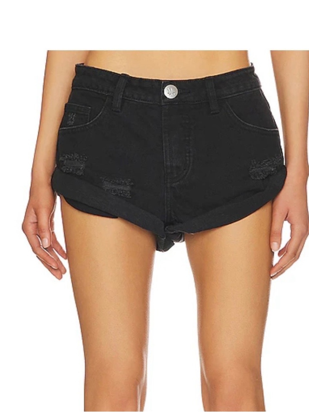 One Teaspoon Black Distressed Denim Shorts
